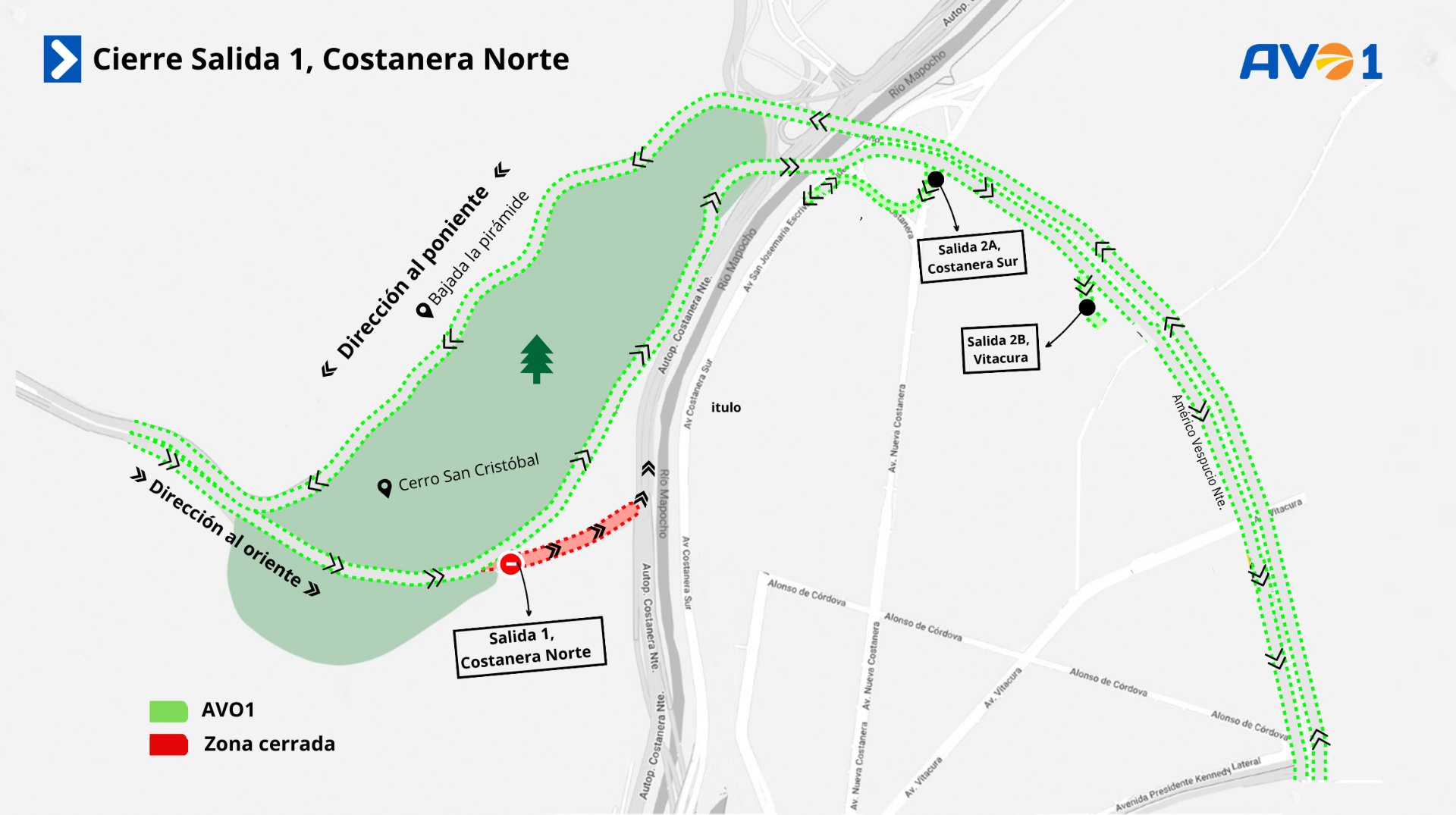 Mapa cierre salida Costanera Norte